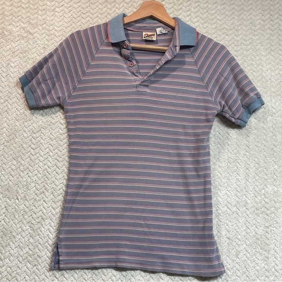 Vintage Loafers by Ryk Womens 70s Retro Purple Striped Polo Shirt Small Nerdcore - Picture 5 of 8